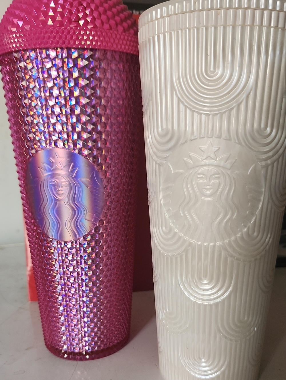 Starbucks Pink and Cream Textured Studded Reusable Tumblers